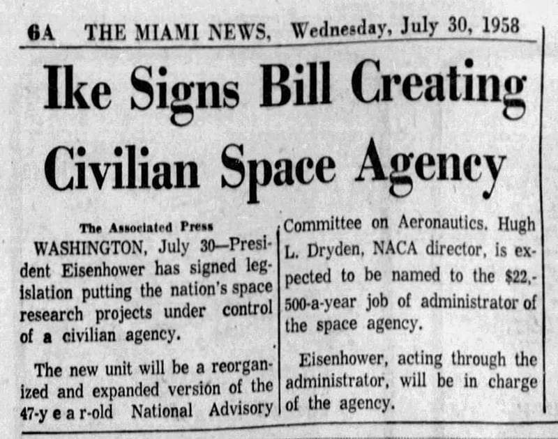 1958 NASA Established Miami News