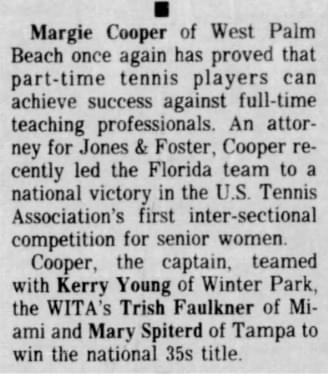 1987 Margie Cooper Tennis Victory